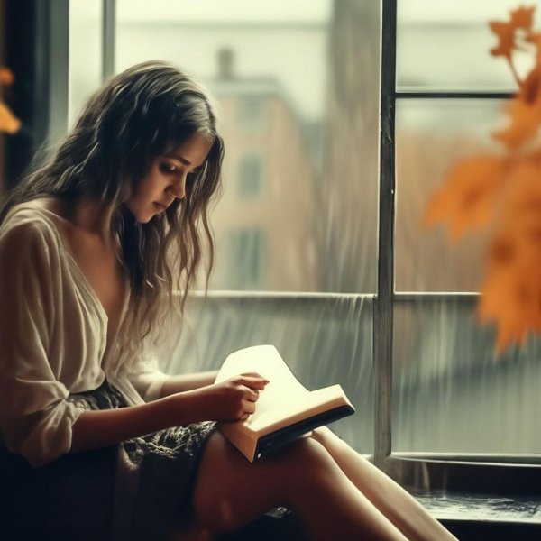 Девушка вечером у окна