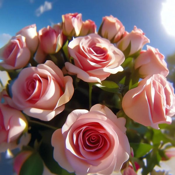 Большой букет и девушка роз