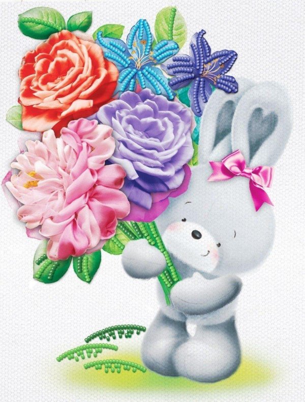 заяц с букетом цветов