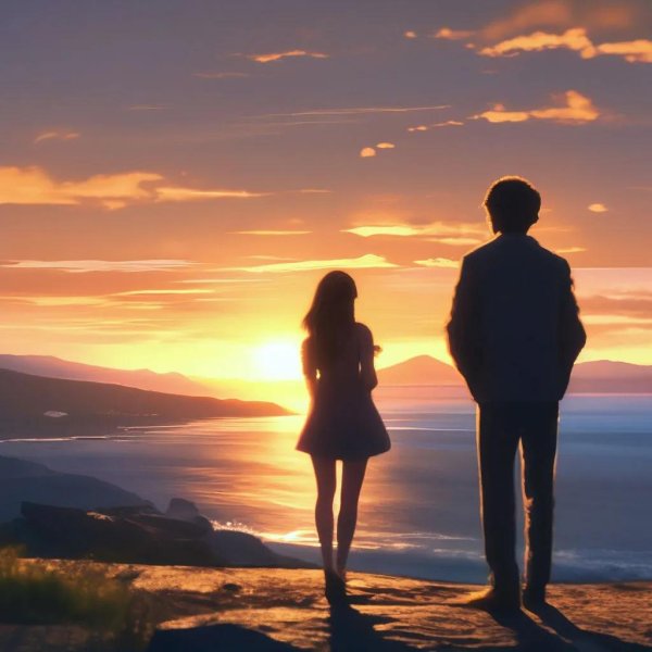 Девушка и парень на закате