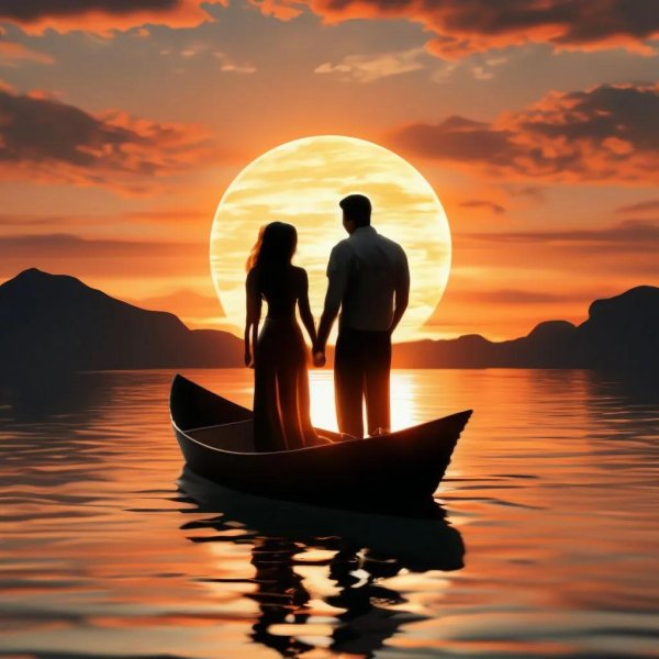 Девушка и парень на закате