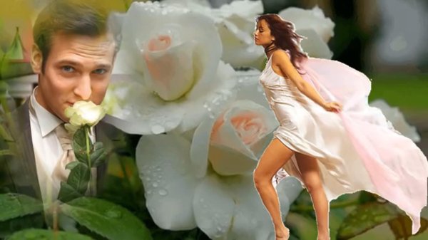 Девушка с букетом белых роз