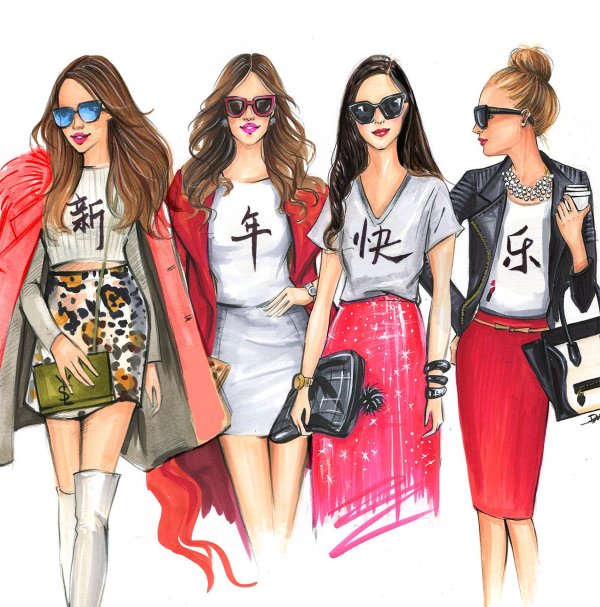 С девушками нарисованные с надписями