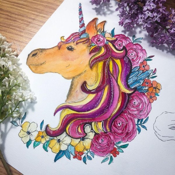 эскиз единорога