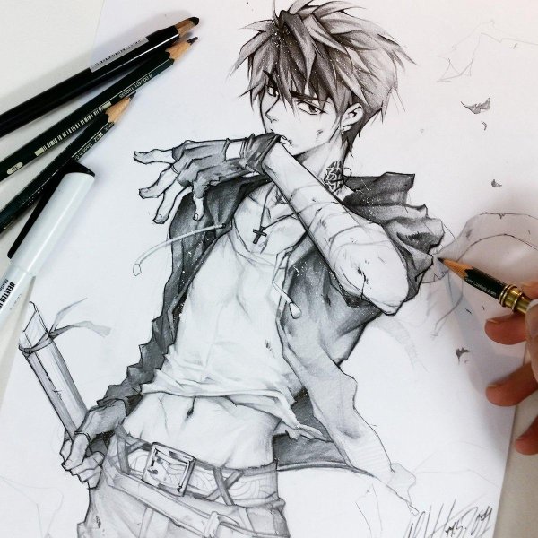 скетчи аниме парней