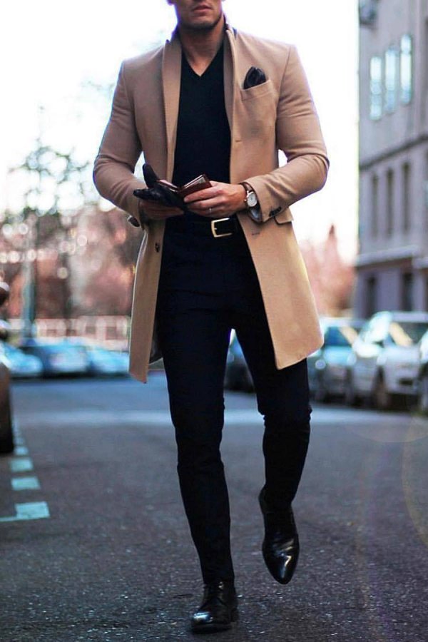 коричневое пальто мужское