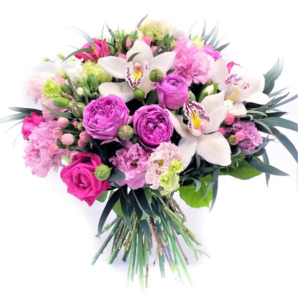 букеты орхидей и розы и альстромерии