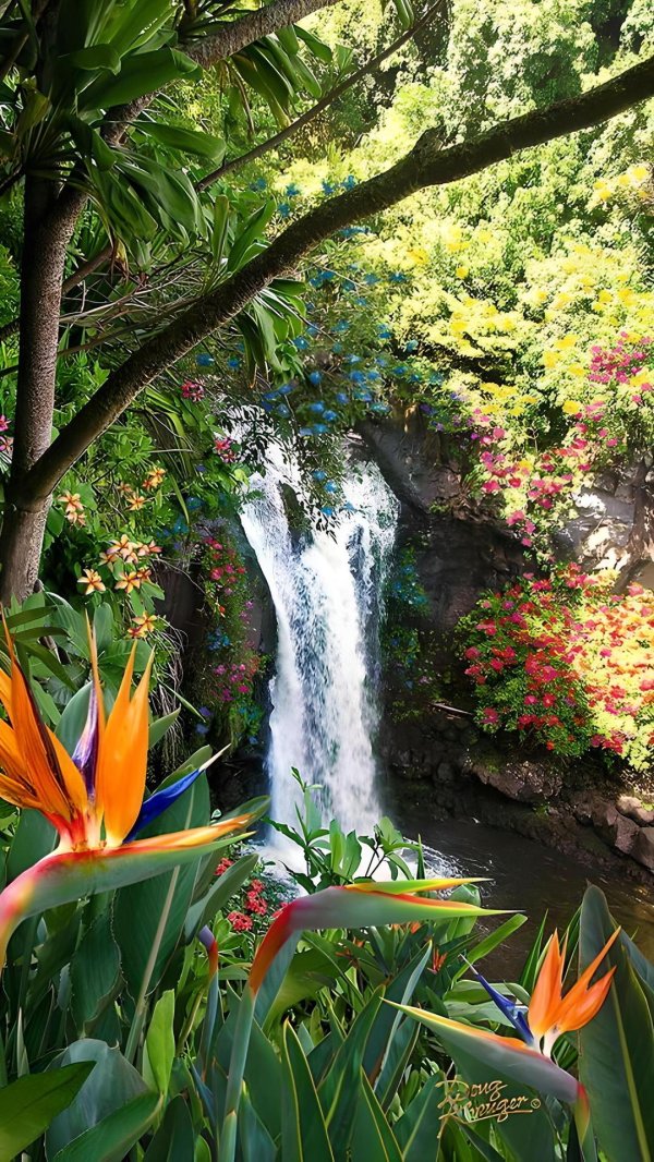 Водопады с цветами