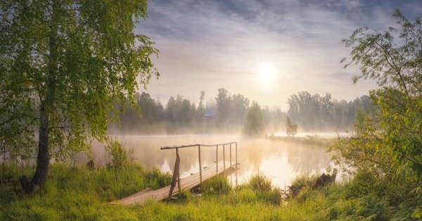 река мостки рассвет деревня