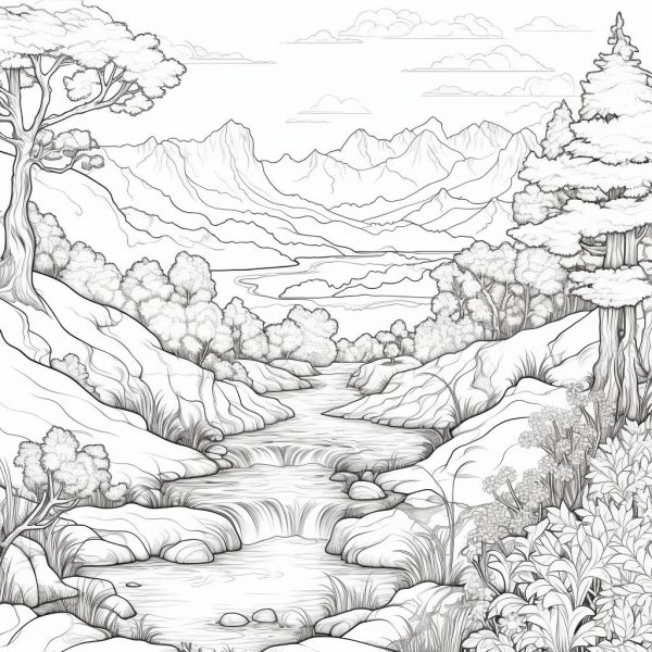 раскраска лес и речка