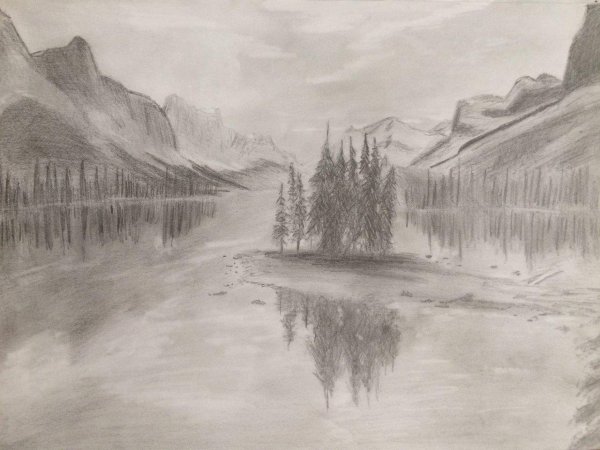 пейзаж гор карандашом