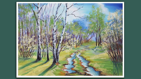 нарисовать весенний пейзаж