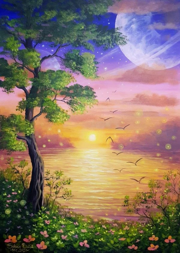 картины маслом закат