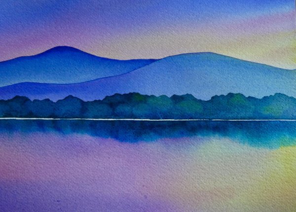горы акварелью лессировка