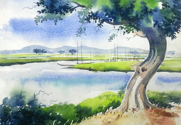 природа акварель