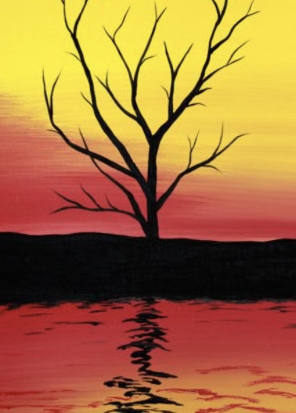 рисование закат деревья