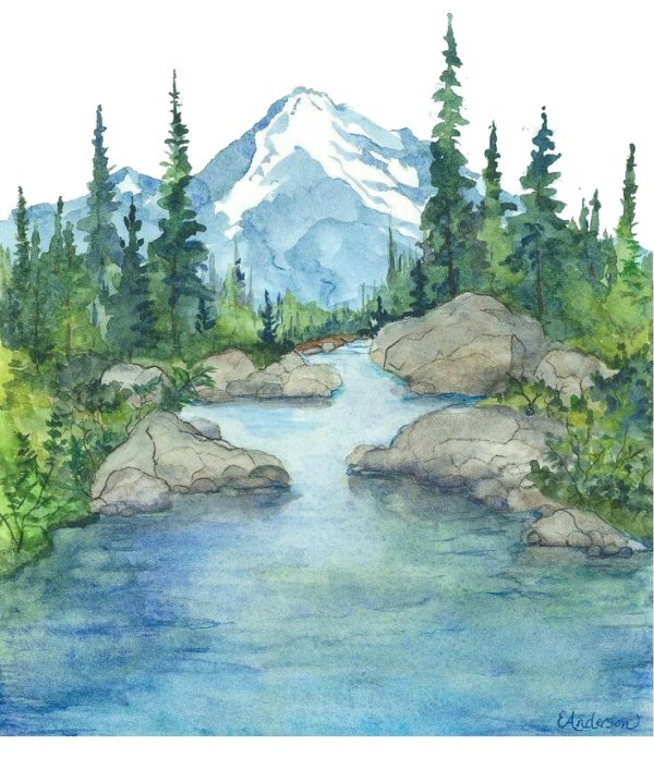 нарисовать горный пейзаж