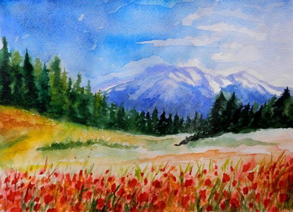 горы акварель
