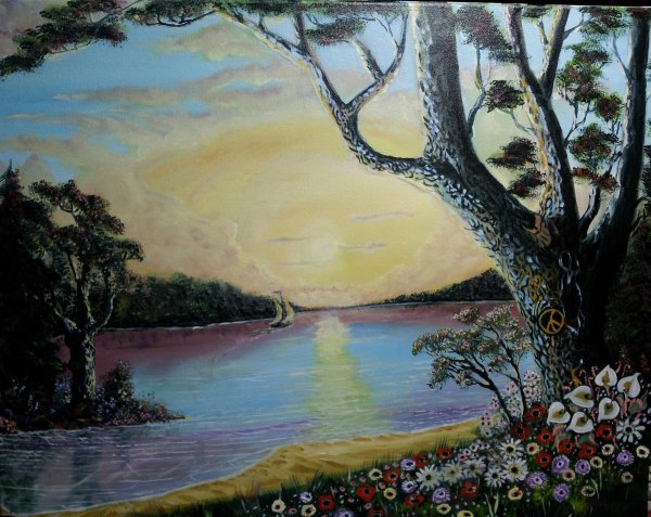 картина дерево на берегу моря