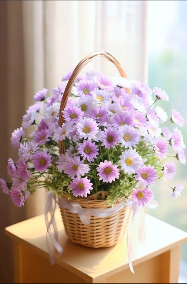хризантемы в корзинке
