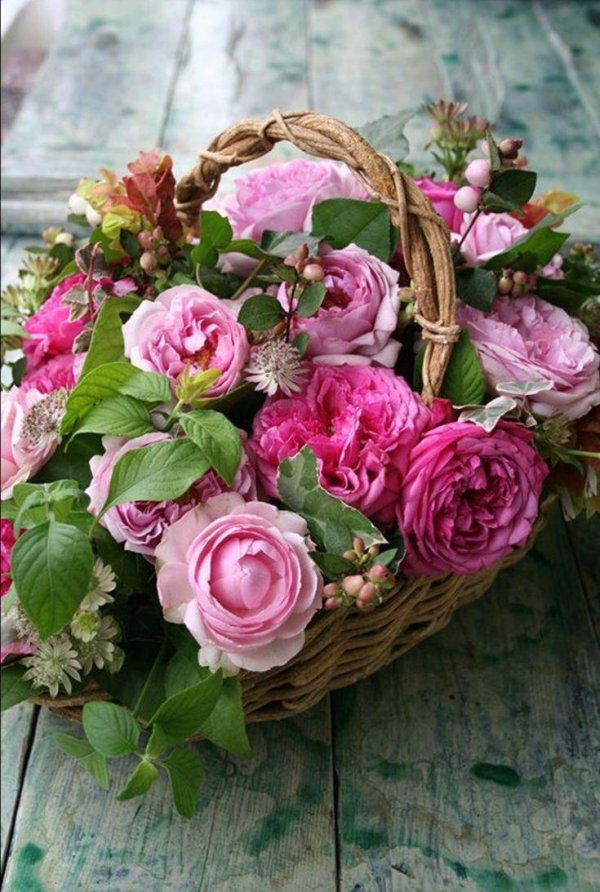 корзинка пионовидных роз