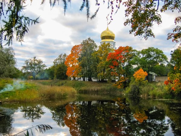 осень царское село храм