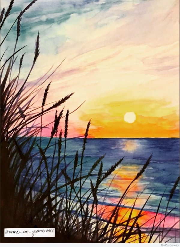 рисунки гуашью закат