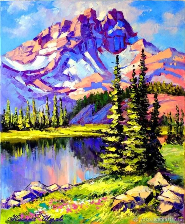 картина акрилом горы