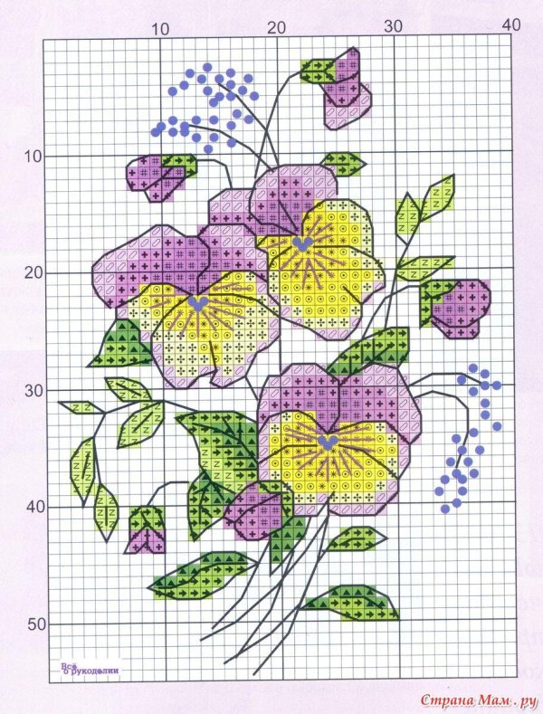 схемы вышивки цветов