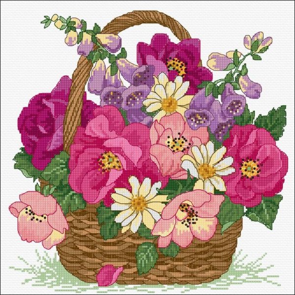 вышивка корзина с цветами