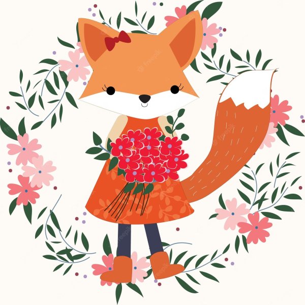 лисенок и цветы