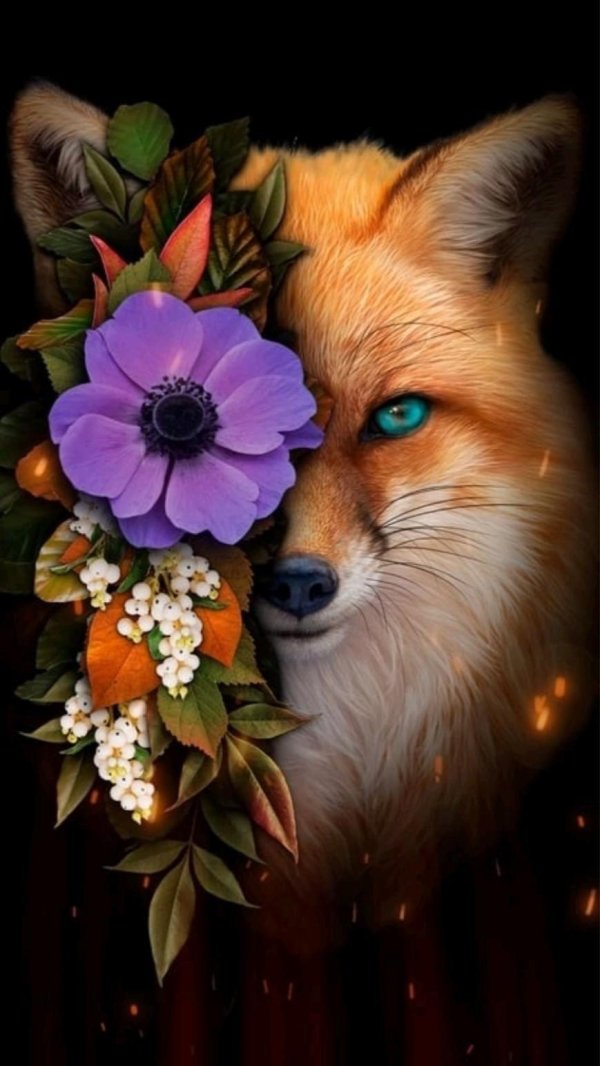 лис с цветами