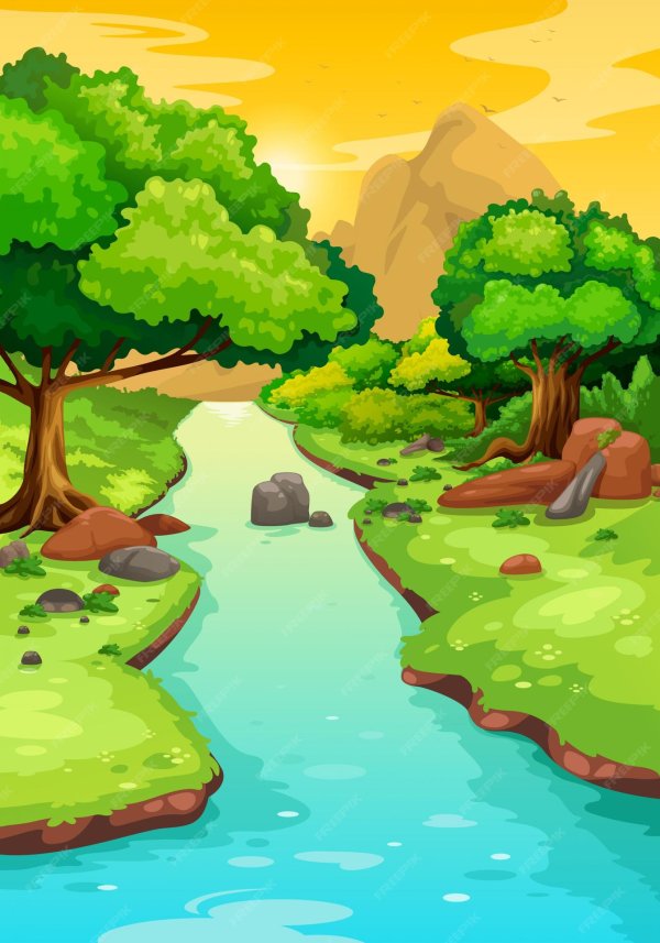 сказочная поляна с речкой