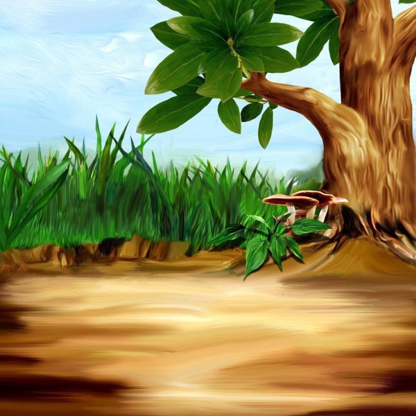 сказочная поляна с грибами