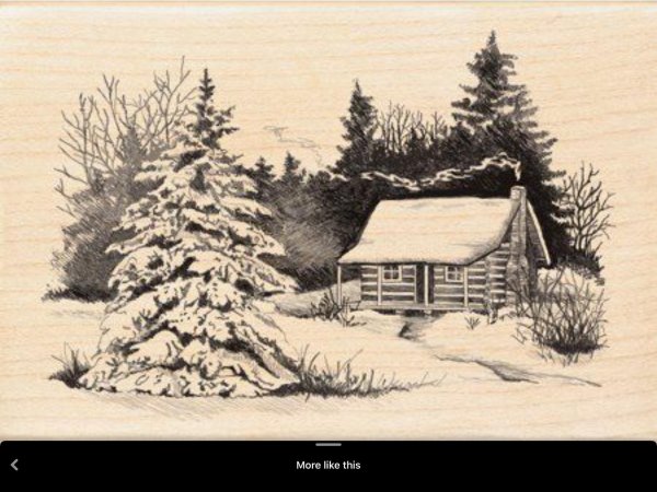 домик зимой картина выжиганием