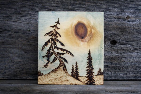 картина выжженная на дереве