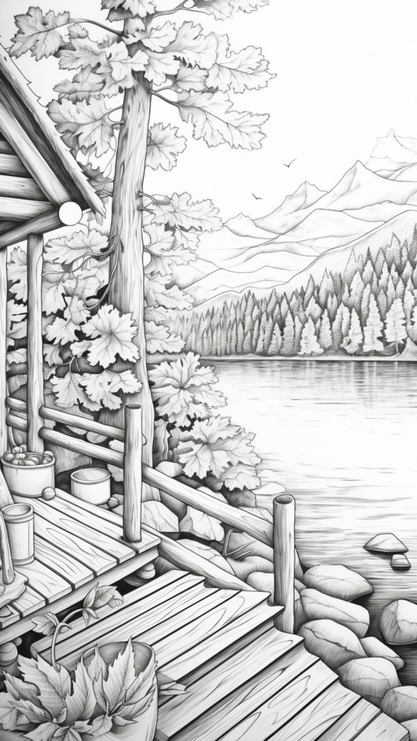 раскраска лес и речка