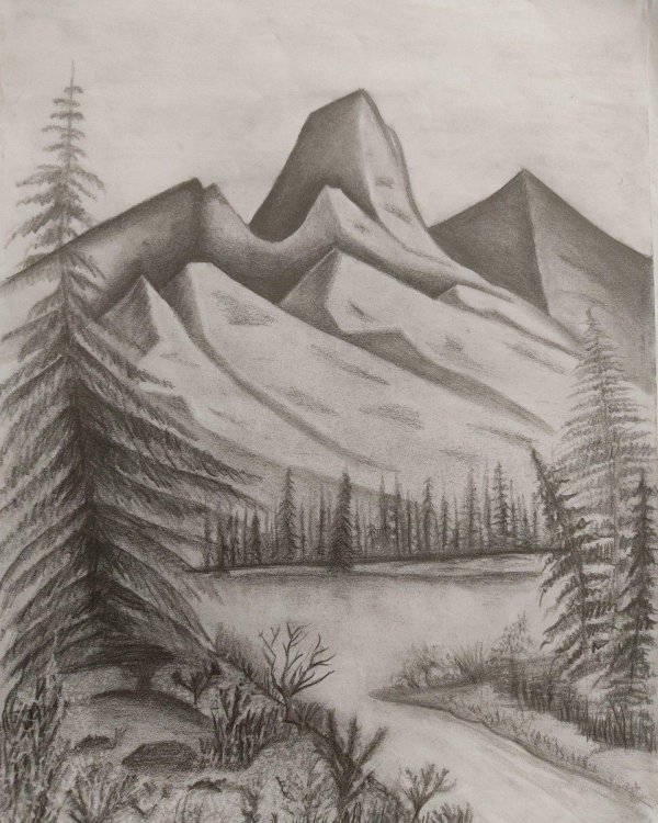 горы простым карандашом