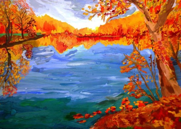 осенний пейзаж гуашь