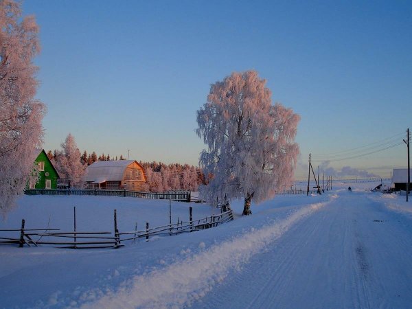 зимний пейзаж деревни