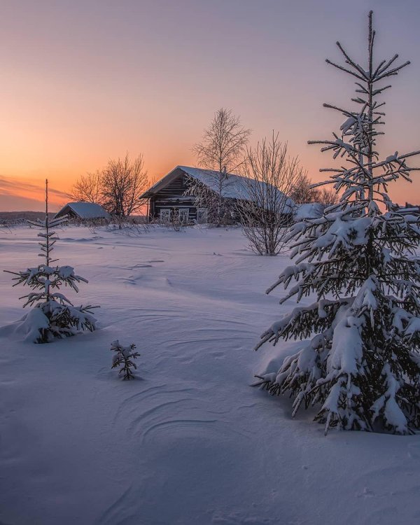 зимний пейзаж деревни