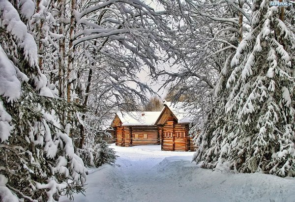 изба зимой