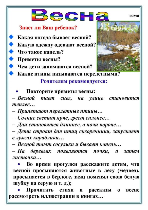 рекомендации родителям весеннее