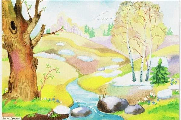 рисование весеннего пейзажа