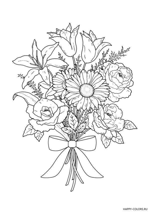 разукрашка букет цветов