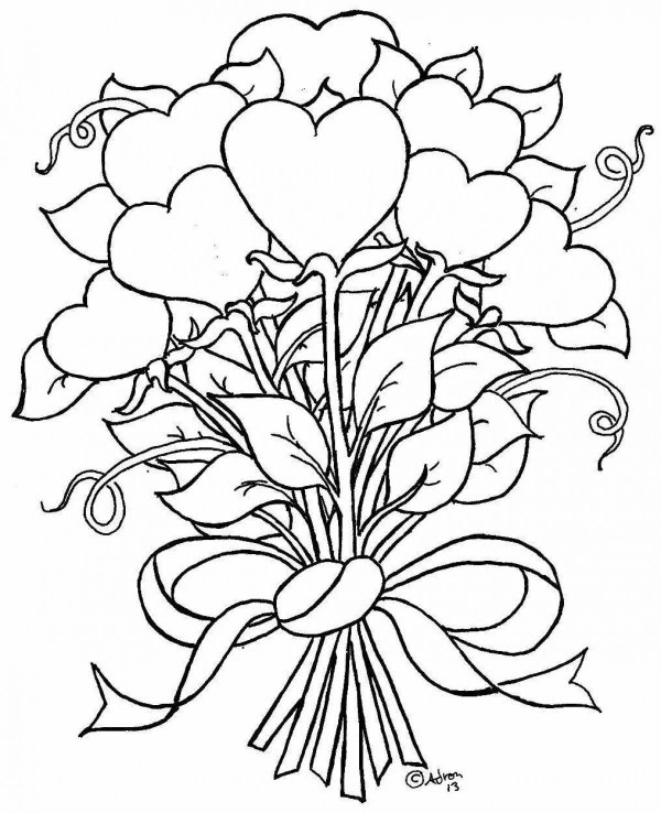 раскраски сердечки и цветы