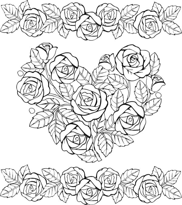 раскраски сердце розами