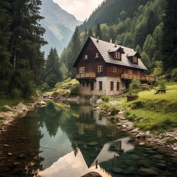 фахверк швейцария горы озеро лес