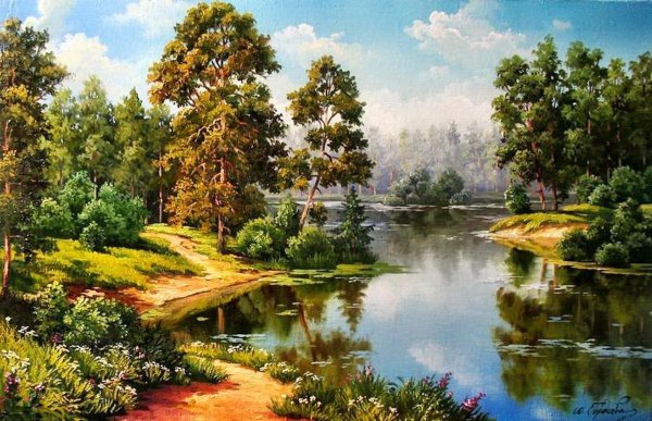 живопись  игорь прищепа  лесное озеро