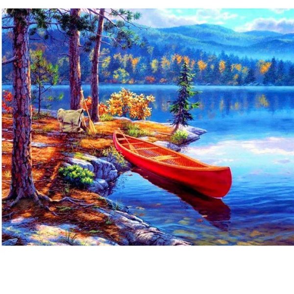 алмазная мозаика лодка у берега 40х50